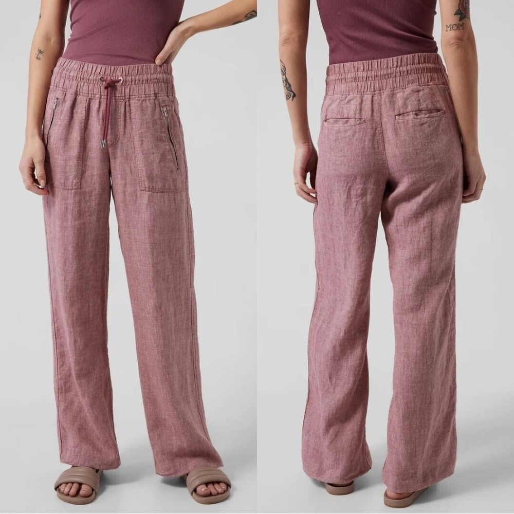 Athleta Cabo Wide Leg Linen Pants - 0P - Tawny Rose